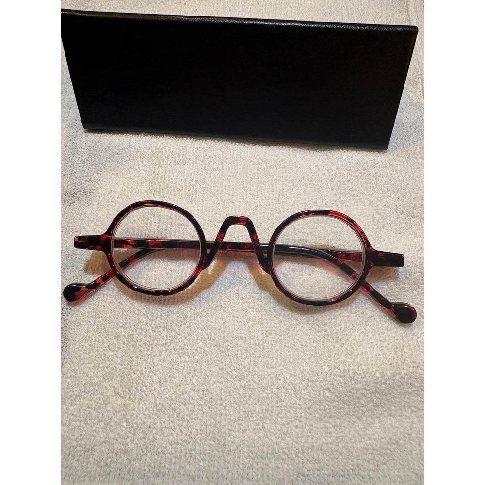 Vintage Style Round Tortoise Shell Glasses Red Black Circular Frames with Case